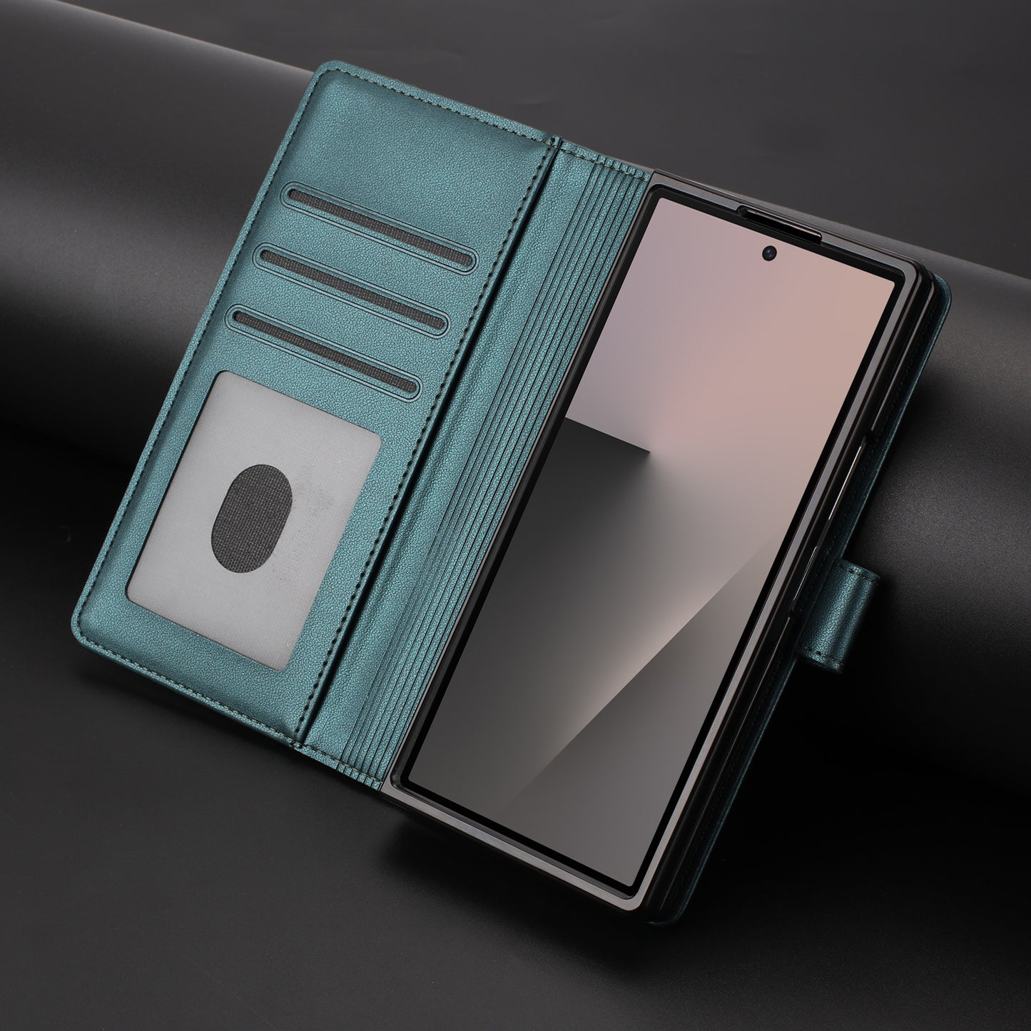 For Samsung Galaxy Z Fold7 5G Leather Case Wallet Stand Phone Cover with Wrist Strap - Green