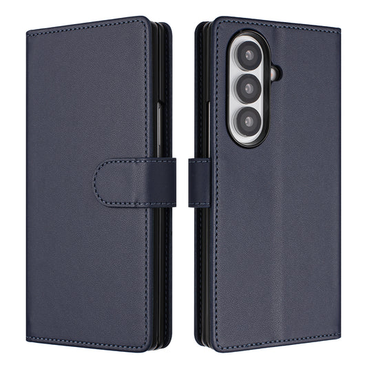 For Samsung Galaxy Z Fold7 5G Leather Case Wallet Stand Phone Cover with Wrist Strap - Blue