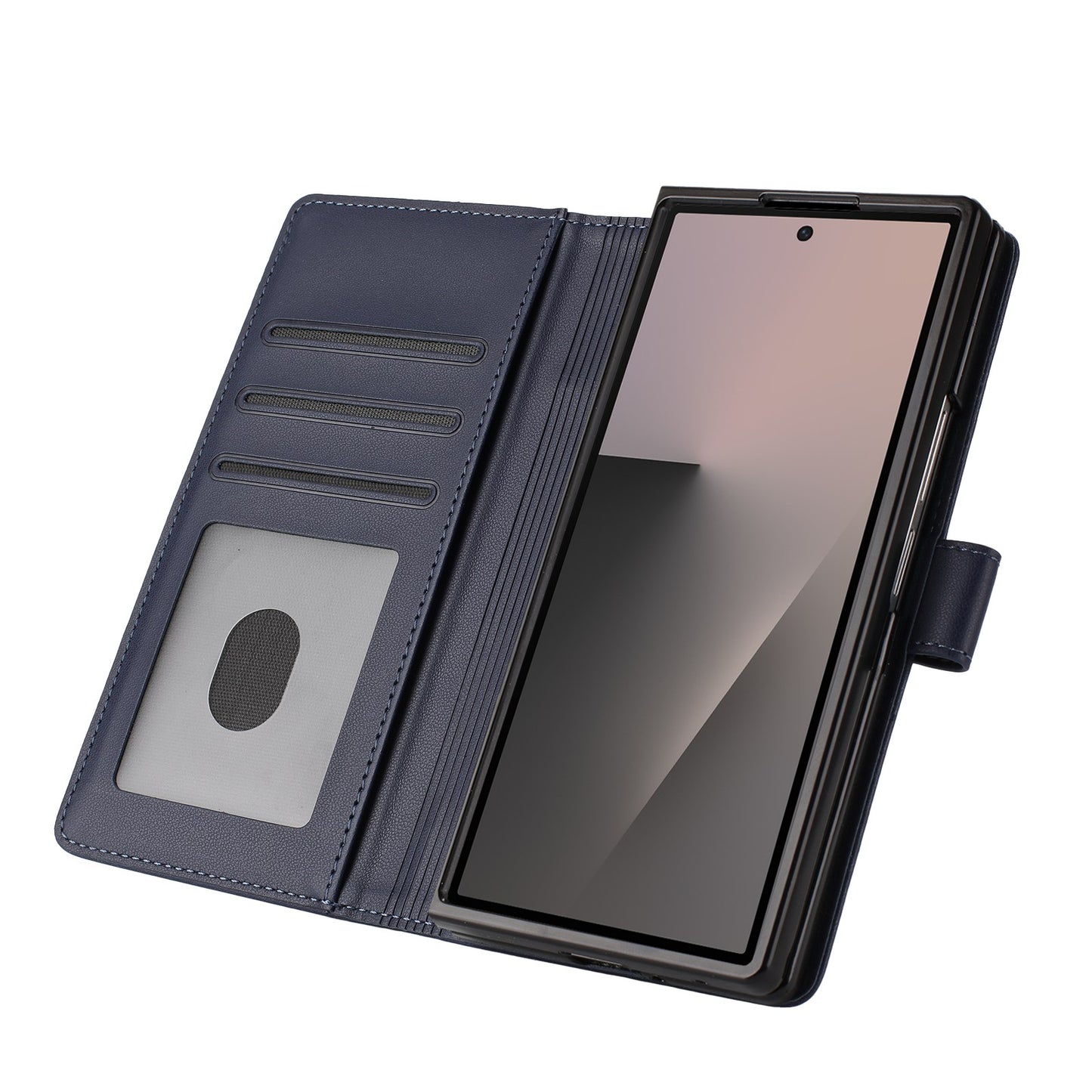 For Samsung Galaxy Z Fold7 5G Leather Case Wallet Stand Phone Cover with Wrist Strap - Blue