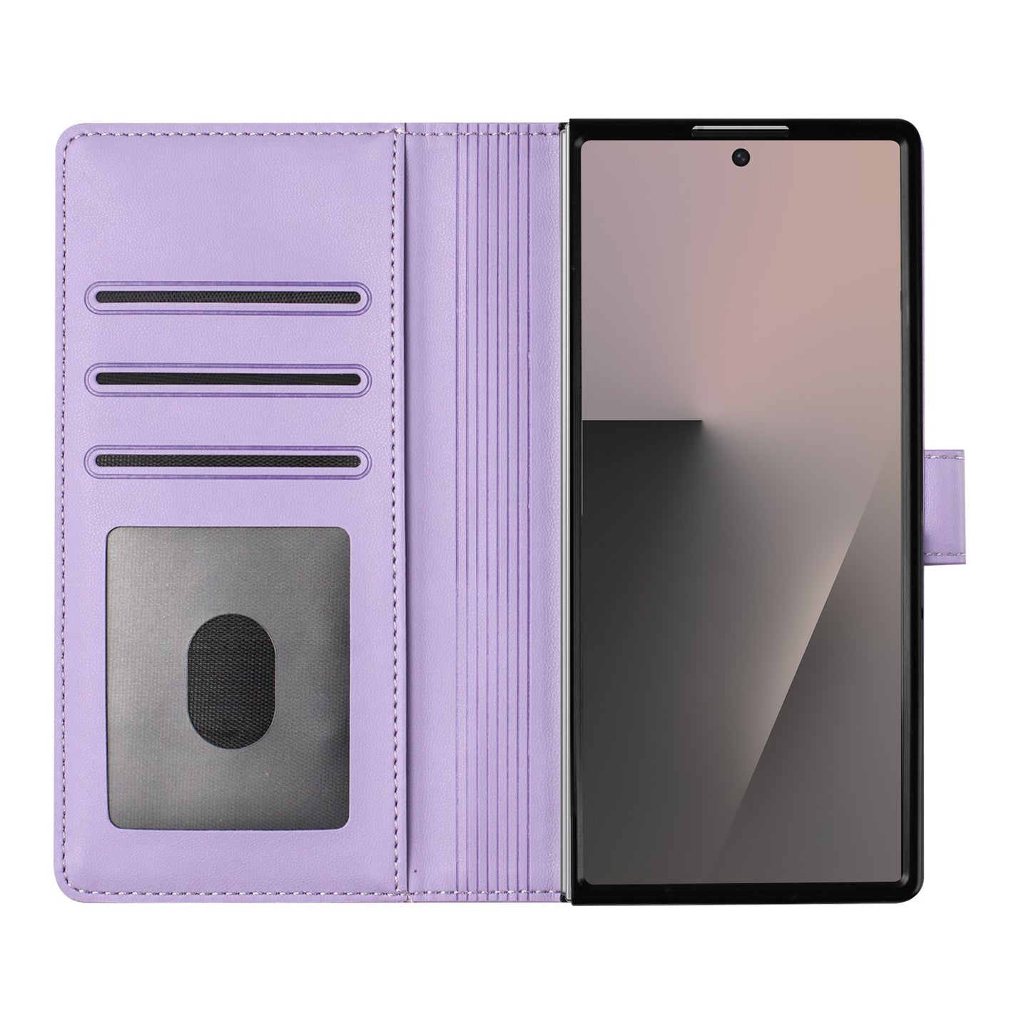 For Samsung Galaxy Z Fold7 5G Leather Case Wallet Stand Phone Cover with Wrist Strap - Purple
