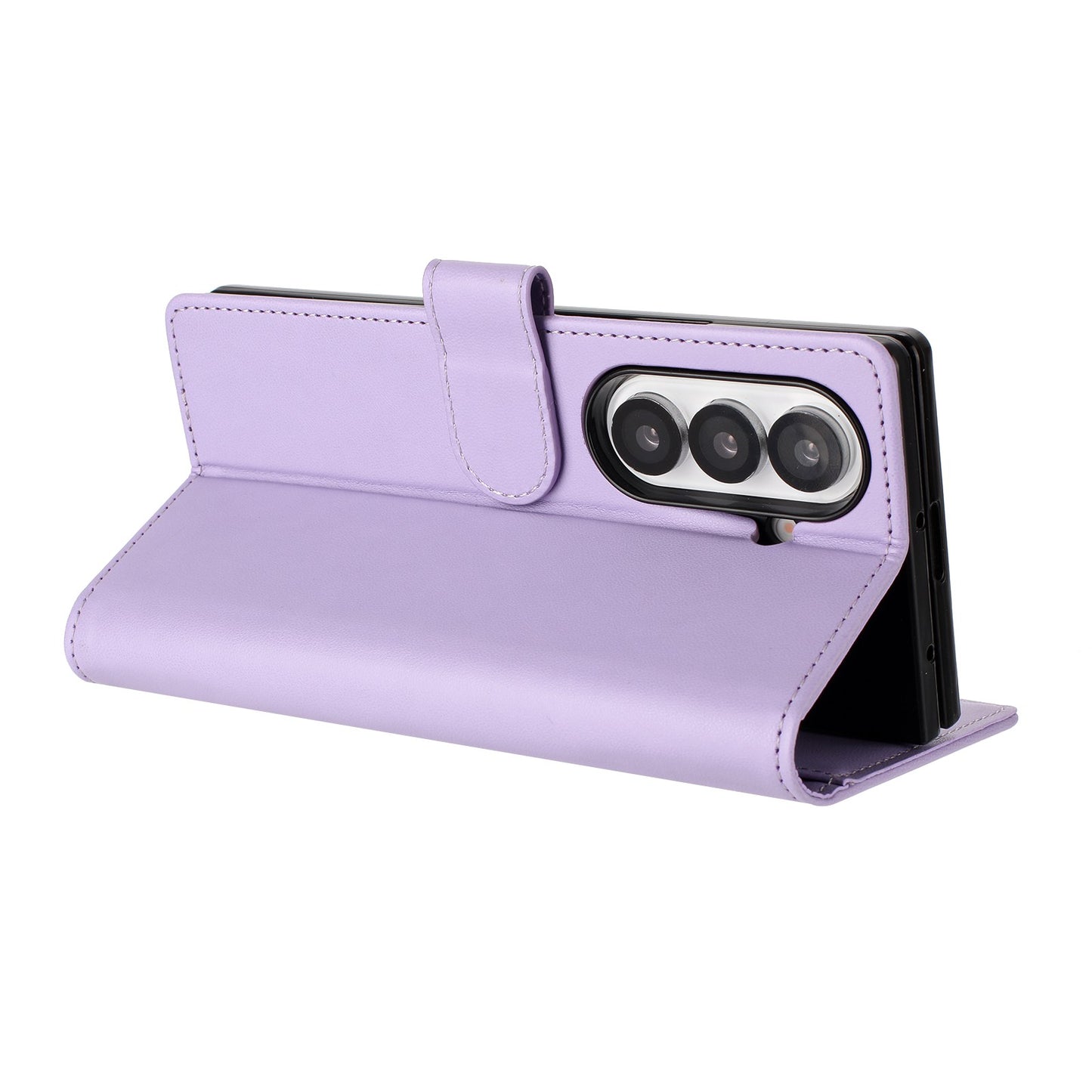 For Samsung Galaxy Z Fold7 5G Leather Case Wallet Stand Phone Cover with Wrist Strap - Purple