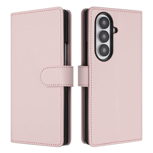 For Samsung Galaxy Z Fold7 5G Leather Case Wallet Stand Phone Cover with Wrist Strap - Pink