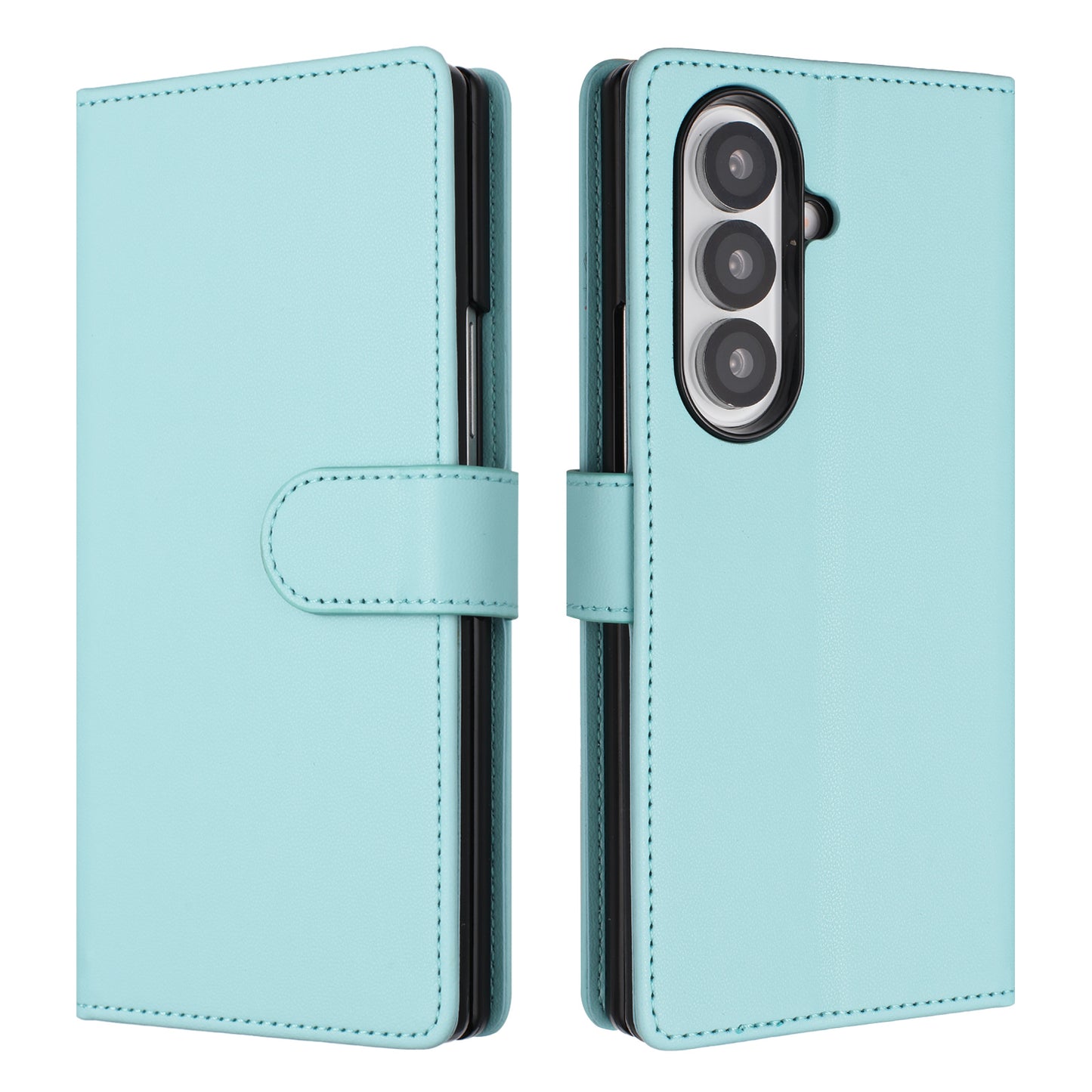 For Samsung Galaxy Z Fold7 5G Leather Case Wallet Stand Phone Cover with Wrist Strap - Mint Green