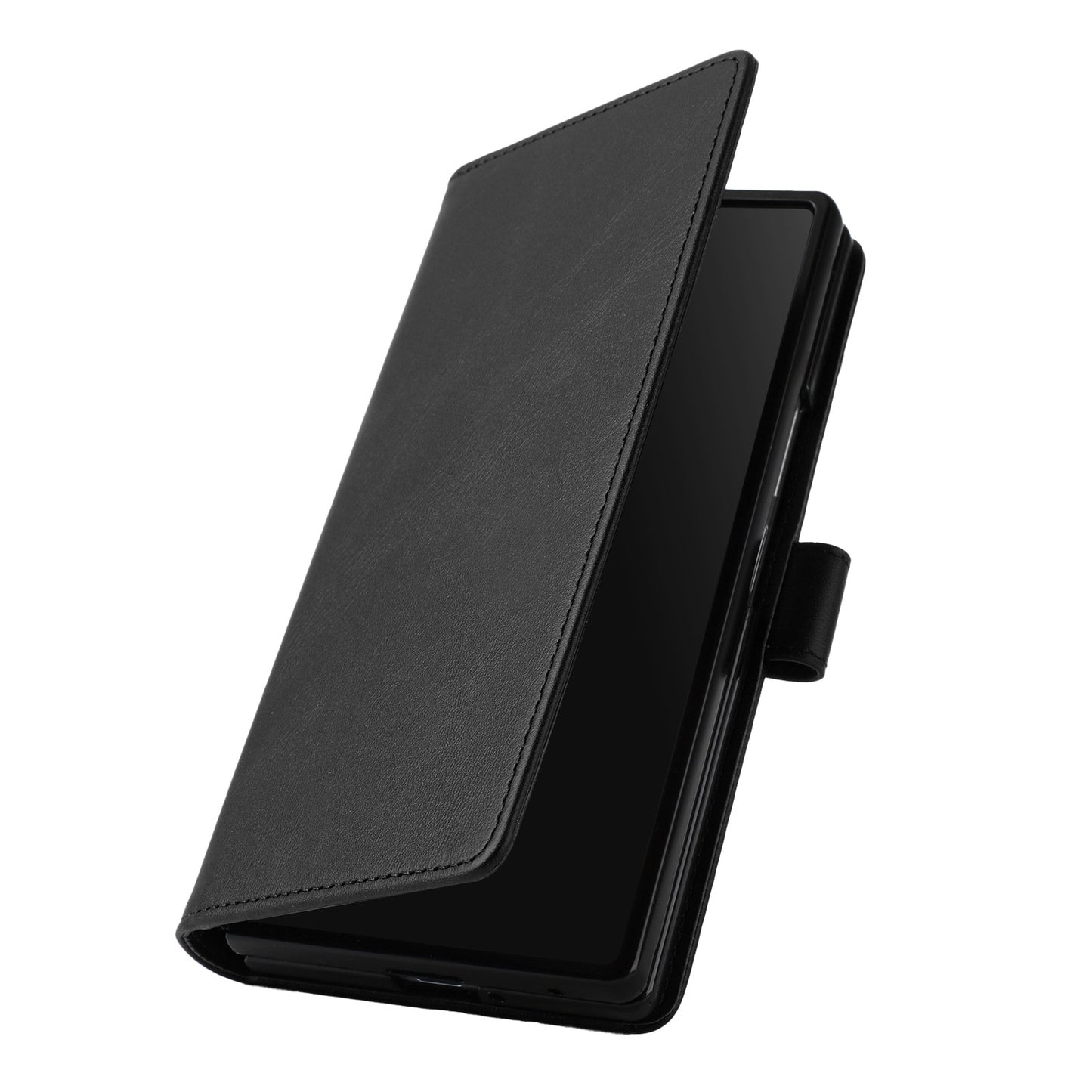 For Samsung Galaxy Z Fold7 5G Wallet Case RFID Blocking Calf Texture Leather Stand Phone Cover with Strap - Black
