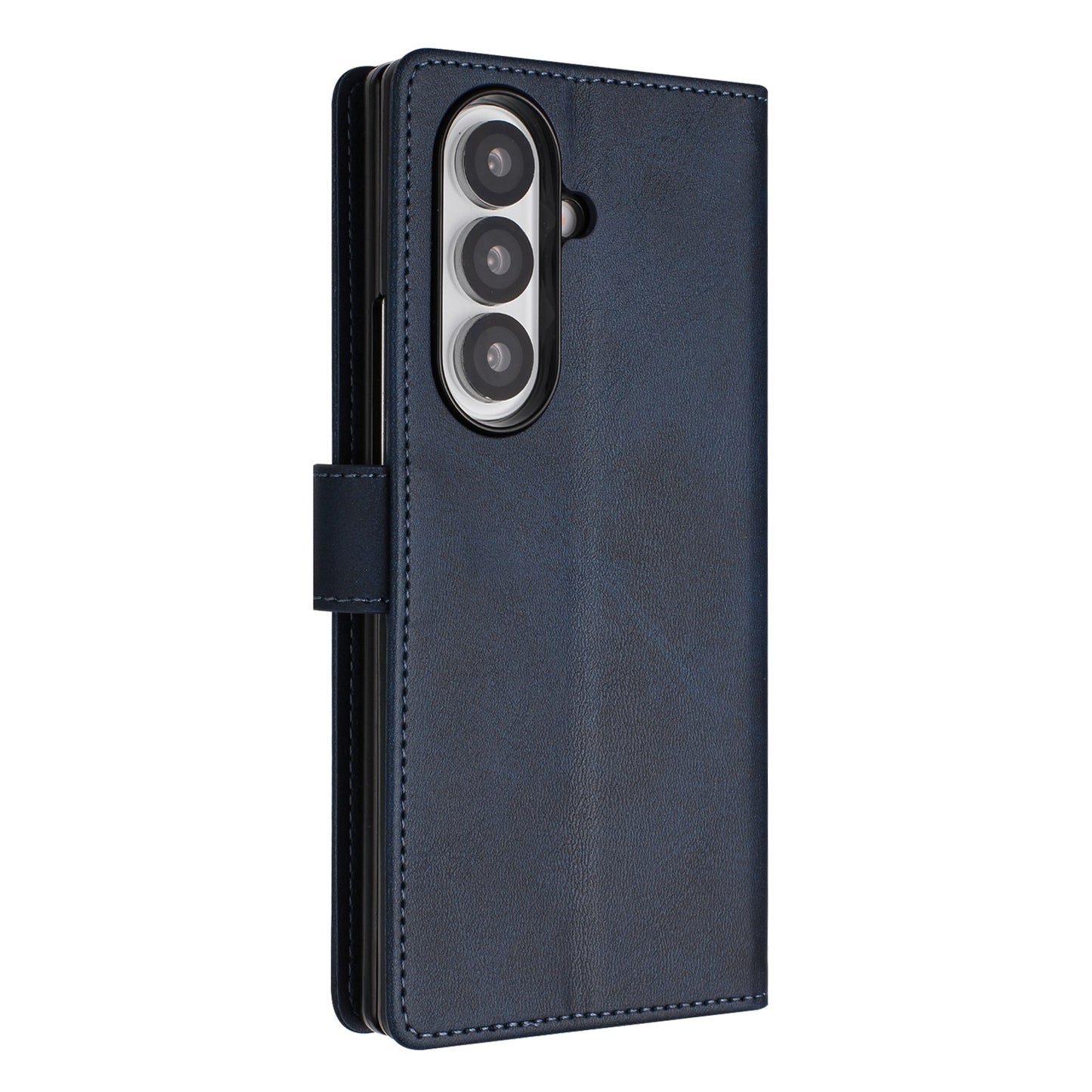 For Samsung Galaxy Z Fold7 5G Wallet Case RFID Blocking Calf Texture Leather Stand Phone Cover with Strap - Blue