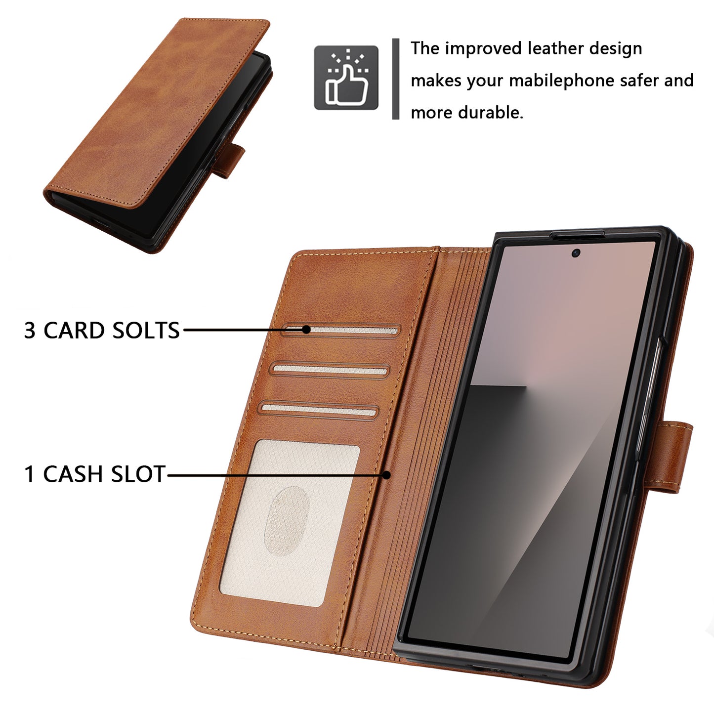 For Samsung Galaxy Z Fold7 5G Wallet Case RFID Blocking Calf Texture Leather Stand Phone Cover with Strap - Brown
