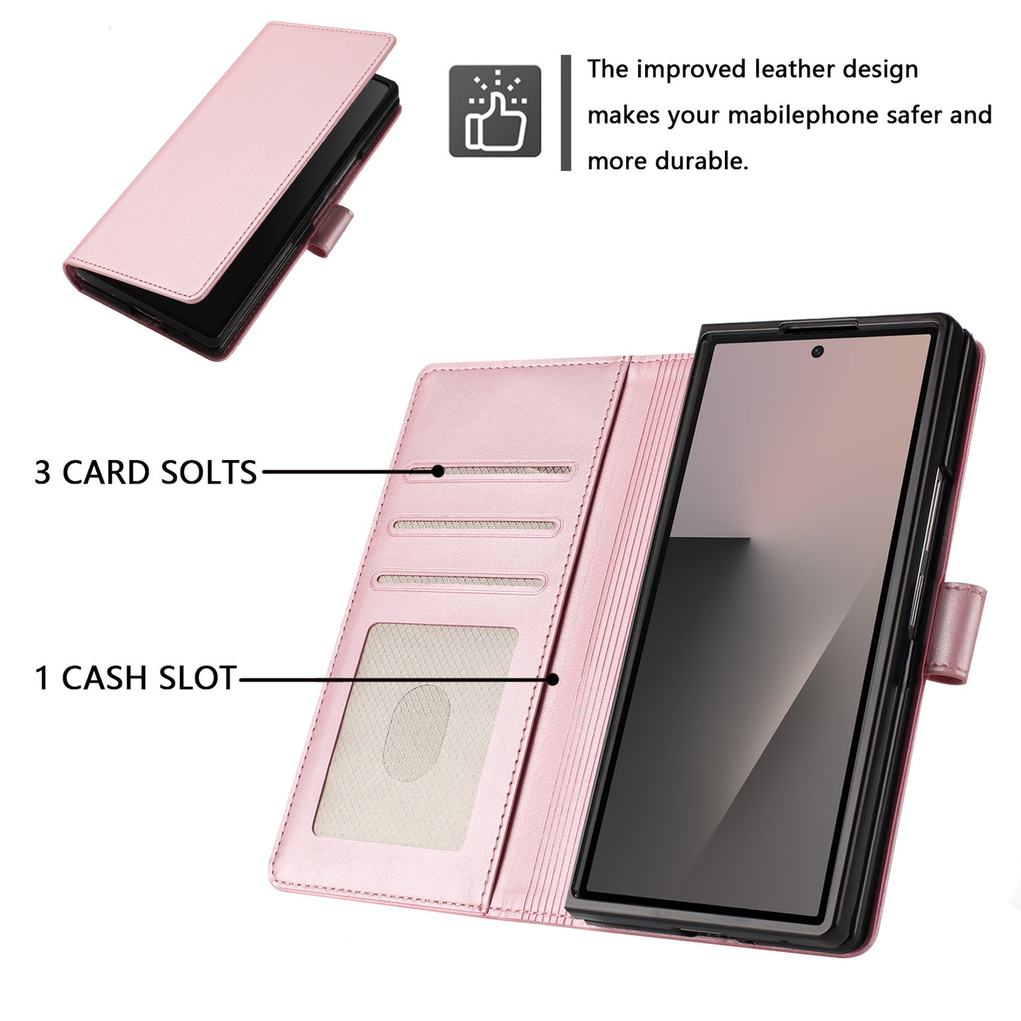 For Samsung Galaxy Z Fold7 5G Wallet Case RFID Blocking Calf Texture Leather Stand Phone Cover with Strap - Pink