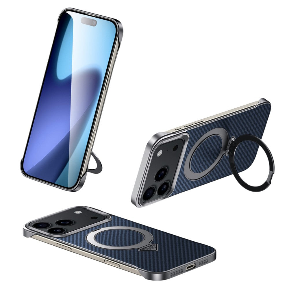 SULADA For iPhone 17 Pro MaxCase Compatible with MagSafe Kickstand PU + PC Phone Cover Carbon Fiber Texture - Blue