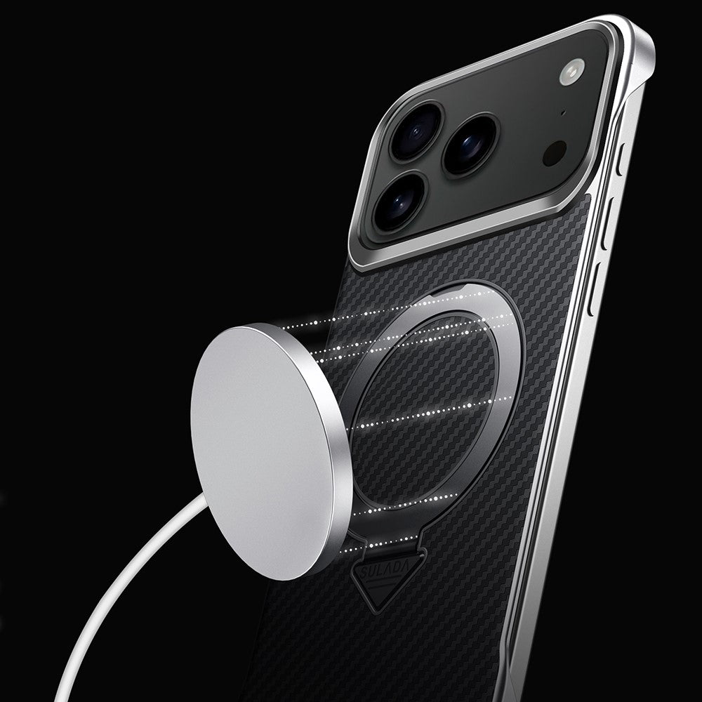 SULADA For iPhone 17 Pro MaxCase Compatible with MagSafe Kickstand PU + PC Phone Cover Carbon Fiber Texture - Blue