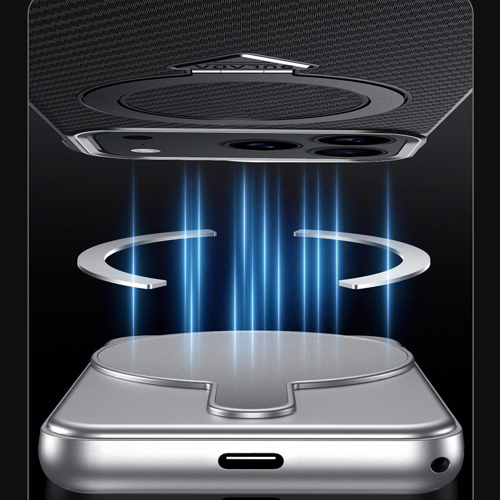 SULADA For iPhone 17 Pro MaxCase Compatible with MagSafe Kickstand PU + PC Phone Cover Carbon Fiber Texture - Blue