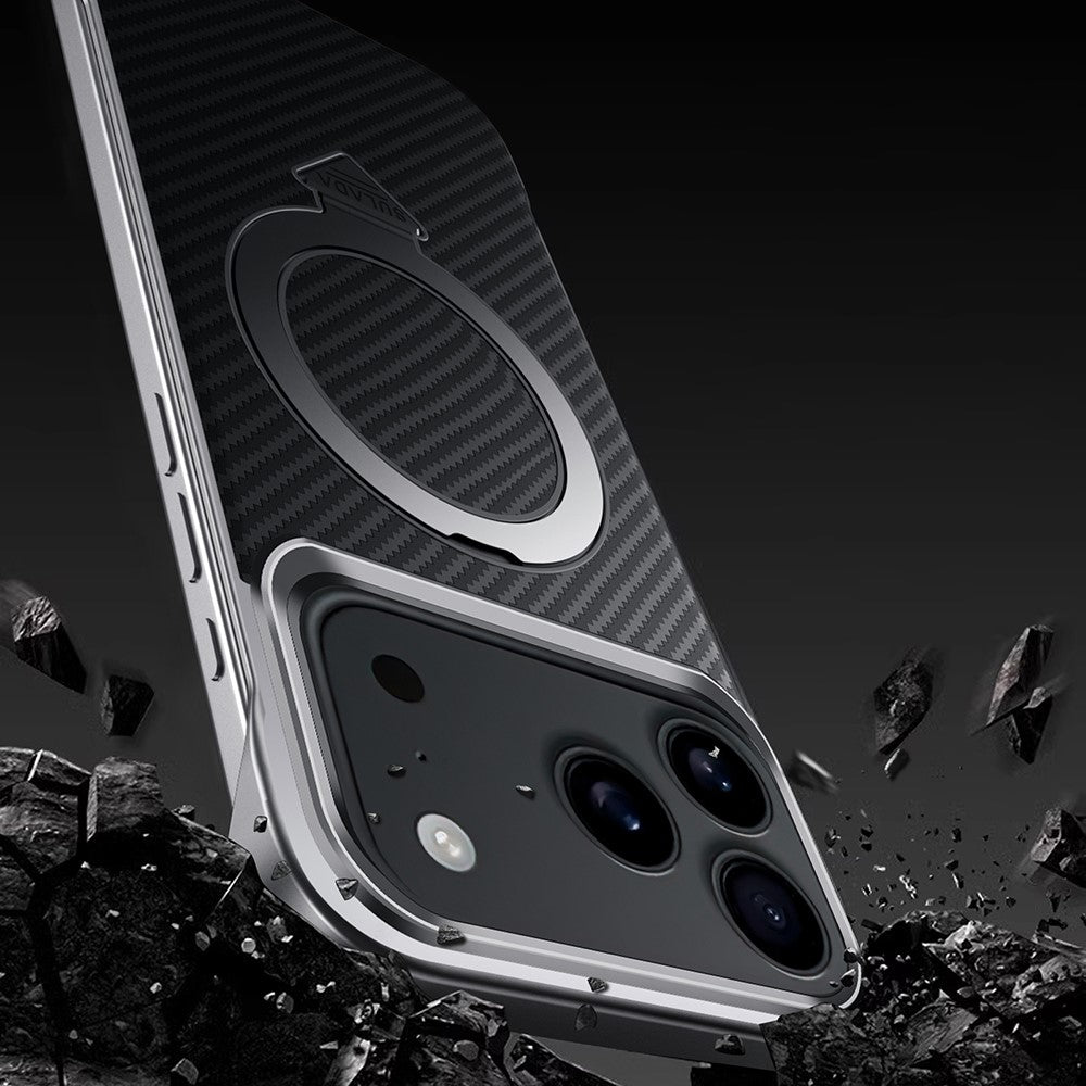 SULADA For iPhone 17 Pro MaxCase Compatible with MagSafe Kickstand PU + PC Phone Cover Carbon Fiber Texture - Blue