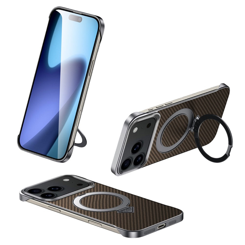 SULADA For iPhone 17 Pro MaxCase Compatible with MagSafe Kickstand PU + PC Phone Cover Carbon Fiber Texture - Brown