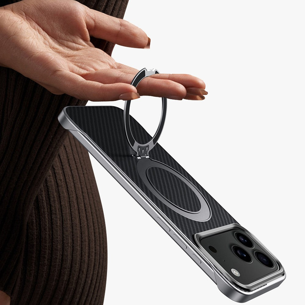 SULADA For iPhone 17 Pro MaxCase Compatible with MagSafe Kickstand PU + PC Phone Cover Carbon Fiber Texture - Brown