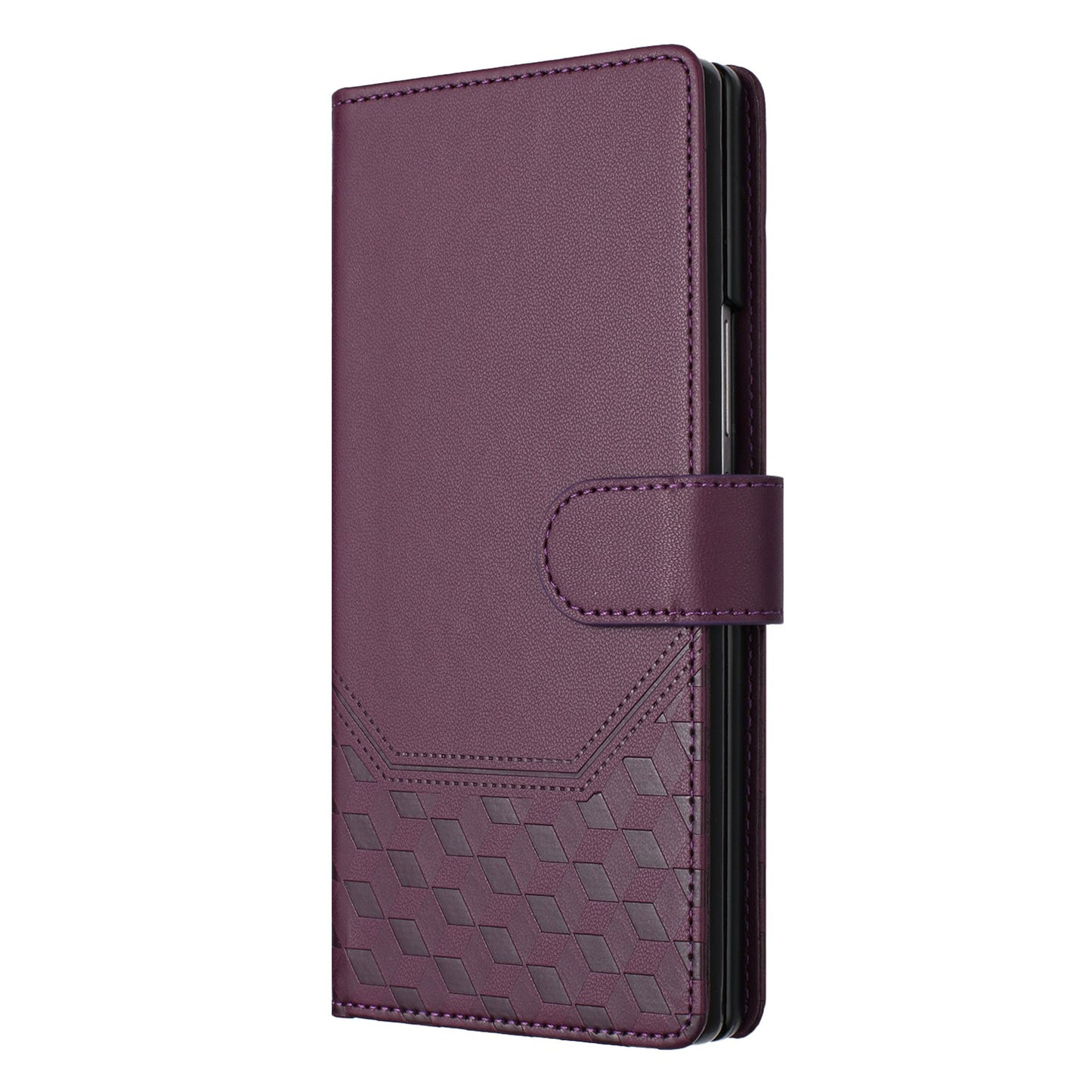 For Samsung Galaxy Z Fold7 5G Case Imprinted Honeycomb RFID Blocking Leather Phone Cover with Strap - Dark Purple