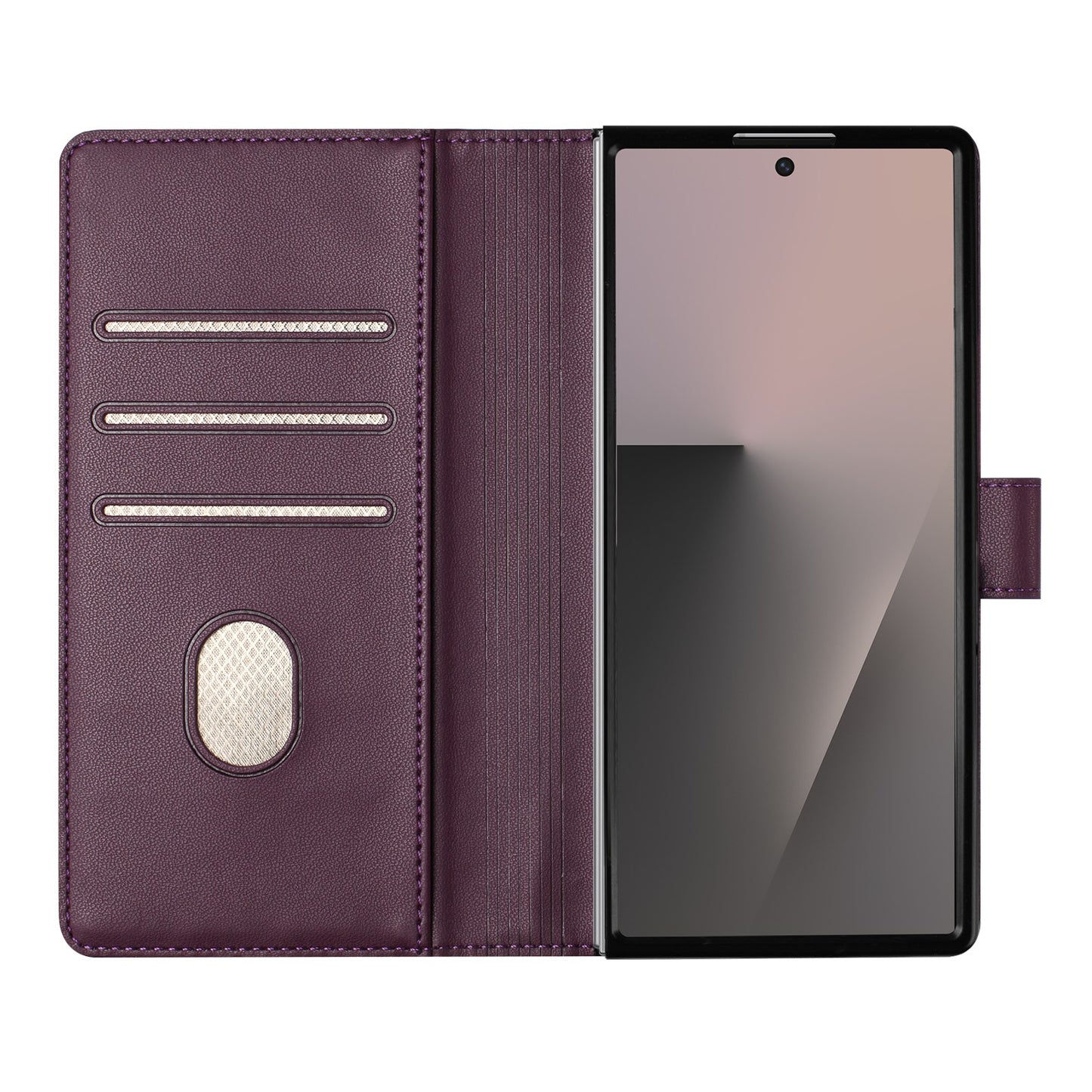 For Samsung Galaxy Z Fold7 5G Case Imprinted Honeycomb RFID Blocking Leather Phone Cover with Strap - Dark Purple