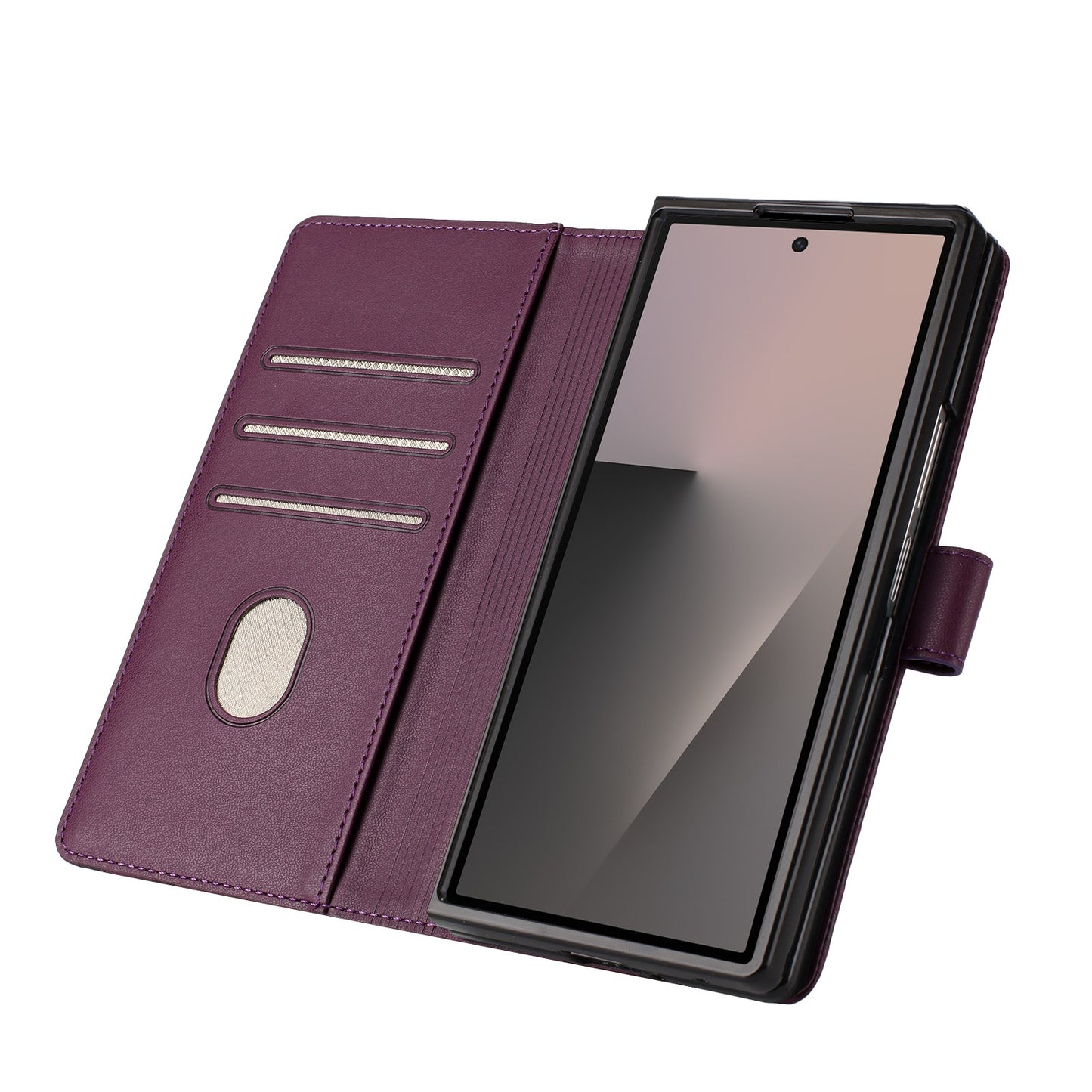 For Samsung Galaxy Z Fold7 5G Case Imprinted Honeycomb RFID Blocking Leather Phone Cover with Strap - Dark Purple