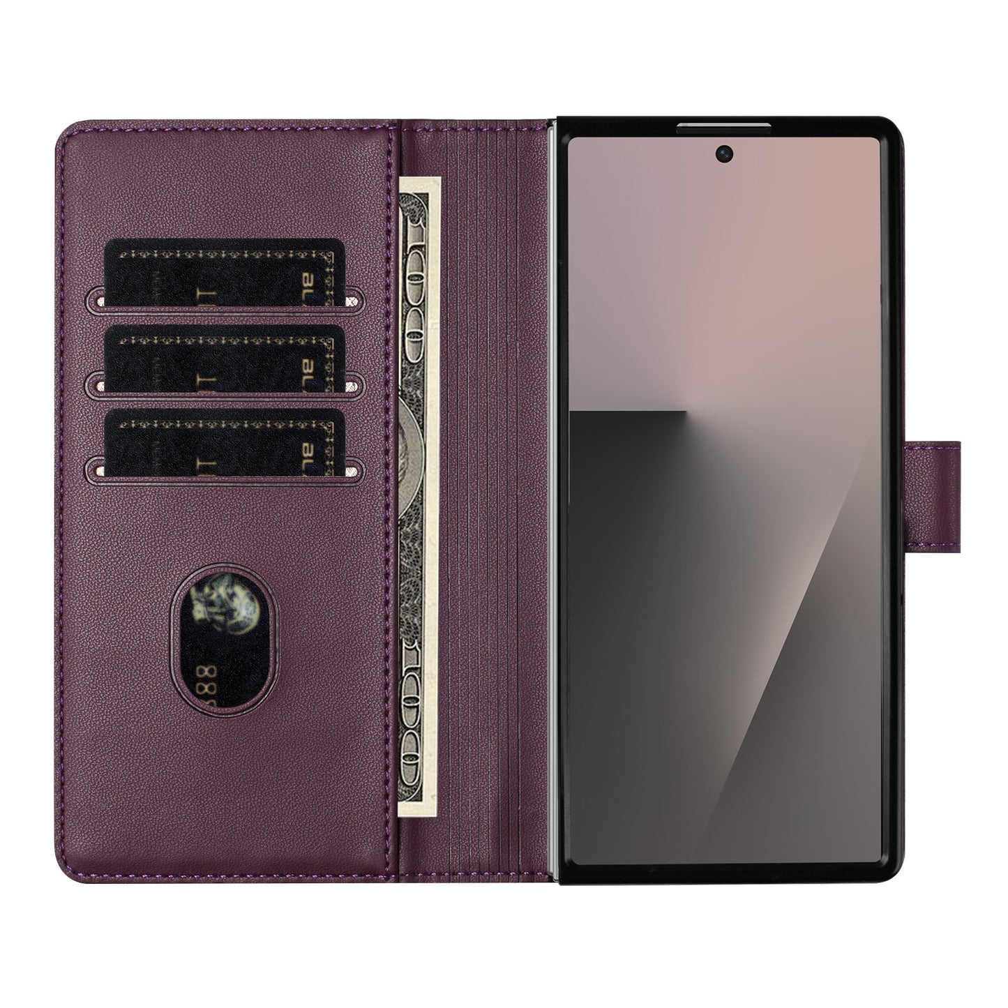 For Samsung Galaxy Z Fold7 5G Case Imprinted Honeycomb RFID Blocking Leather Phone Cover with Strap - Dark Purple