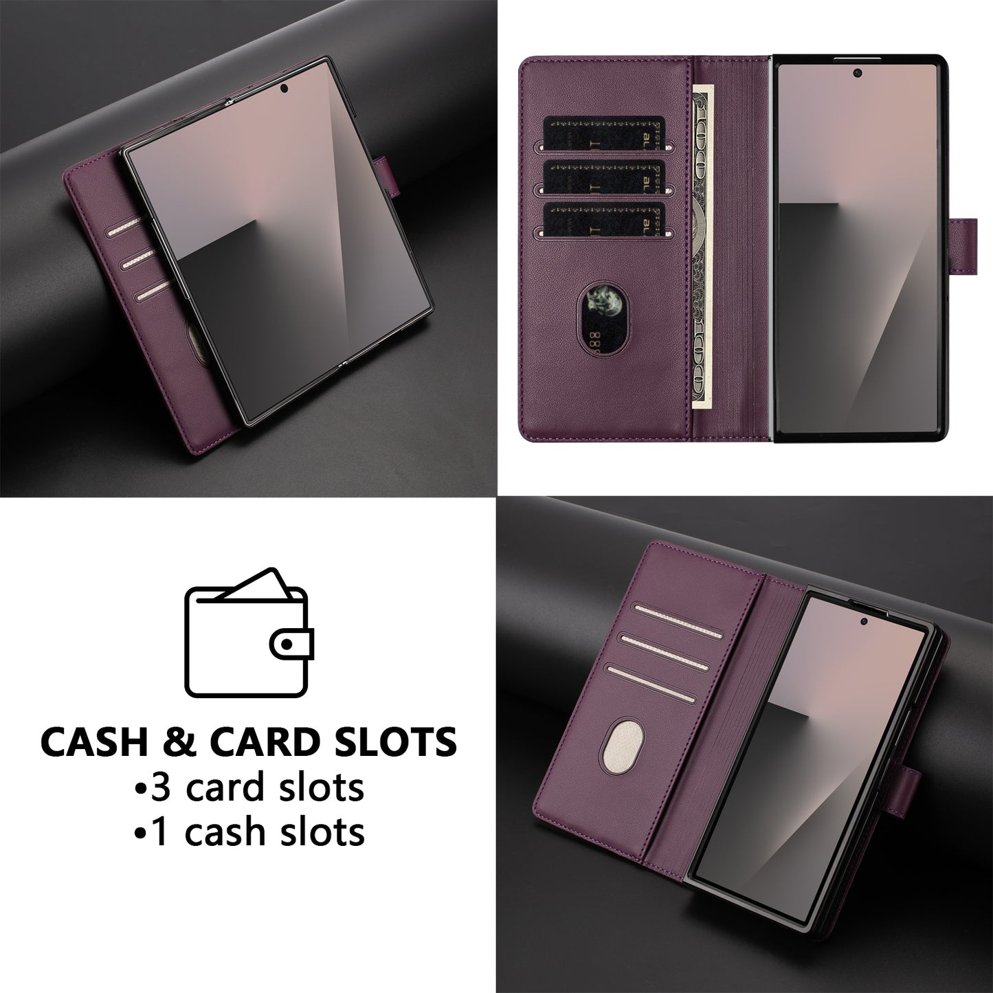 For Samsung Galaxy Z Fold7 5G Case Imprinted Honeycomb RFID Blocking Leather Phone Cover with Strap - Dark Purple