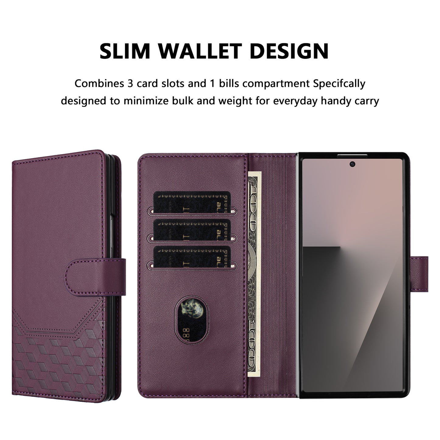 For Samsung Galaxy Z Fold7 5G Case Imprinted Honeycomb RFID Blocking Leather Phone Cover with Strap - Dark Purple