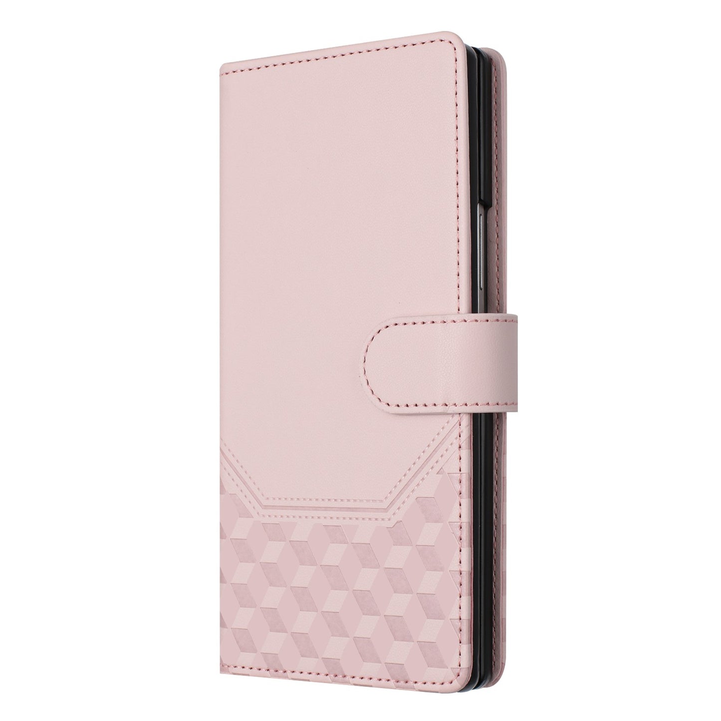 For Samsung Galaxy Z Fold7 5G Case Imprinted Honeycomb RFID Blocking Leather Phone Cover with Strap - Pink