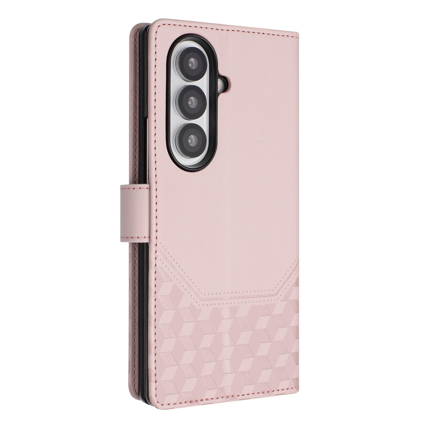 For Samsung Galaxy Z Fold7 5G Case Imprinted Honeycomb RFID Blocking Leather Phone Cover with Strap - Pink