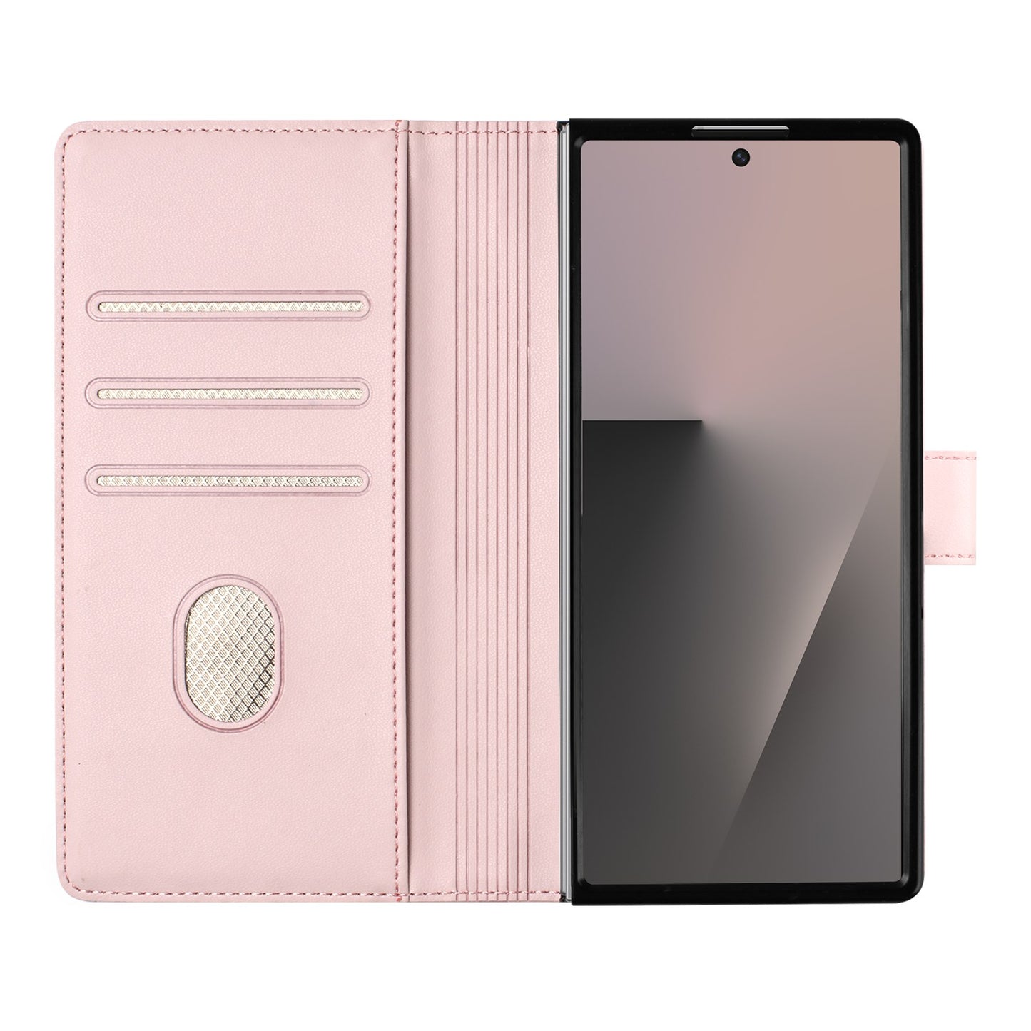 For Samsung Galaxy Z Fold7 5G Case Imprinted Honeycomb RFID Blocking Leather Phone Cover with Strap - Pink