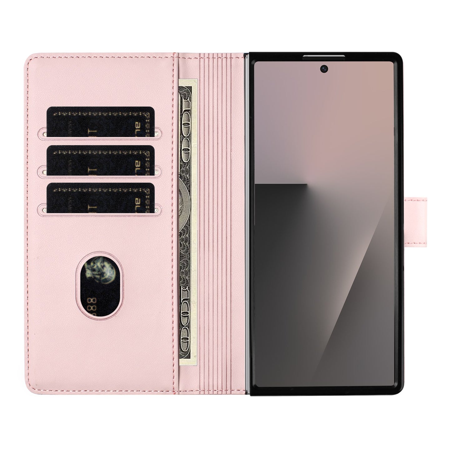 For Samsung Galaxy Z Fold7 5G Case Imprinted Honeycomb RFID Blocking Leather Phone Cover with Strap - Pink