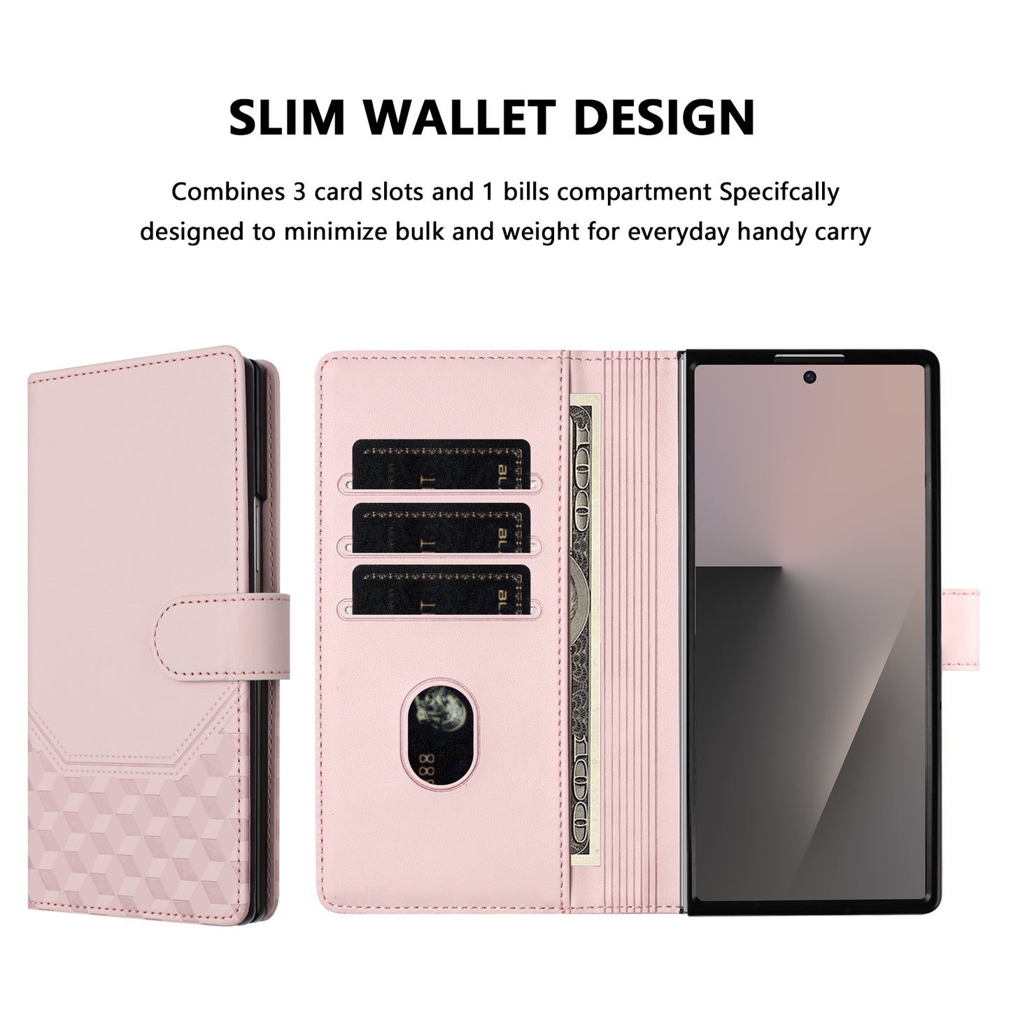 For Samsung Galaxy Z Fold7 5G Case Imprinted Honeycomb RFID Blocking Leather Phone Cover with Strap - Pink