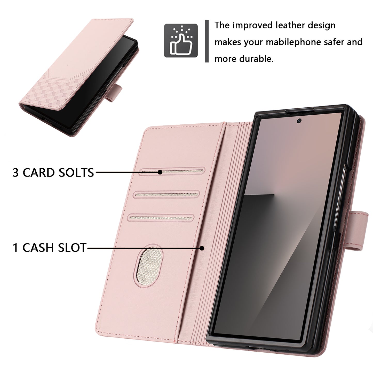 For Samsung Galaxy Z Fold7 5G Case Imprinted Honeycomb RFID Blocking Leather Phone Cover with Strap - Pink