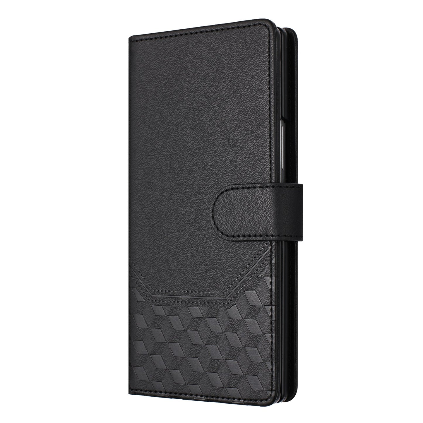 For Samsung Galaxy Z Fold7 5G Case Imprinted Honeycomb RFID Blocking Leather Phone Cover with Strap - Black