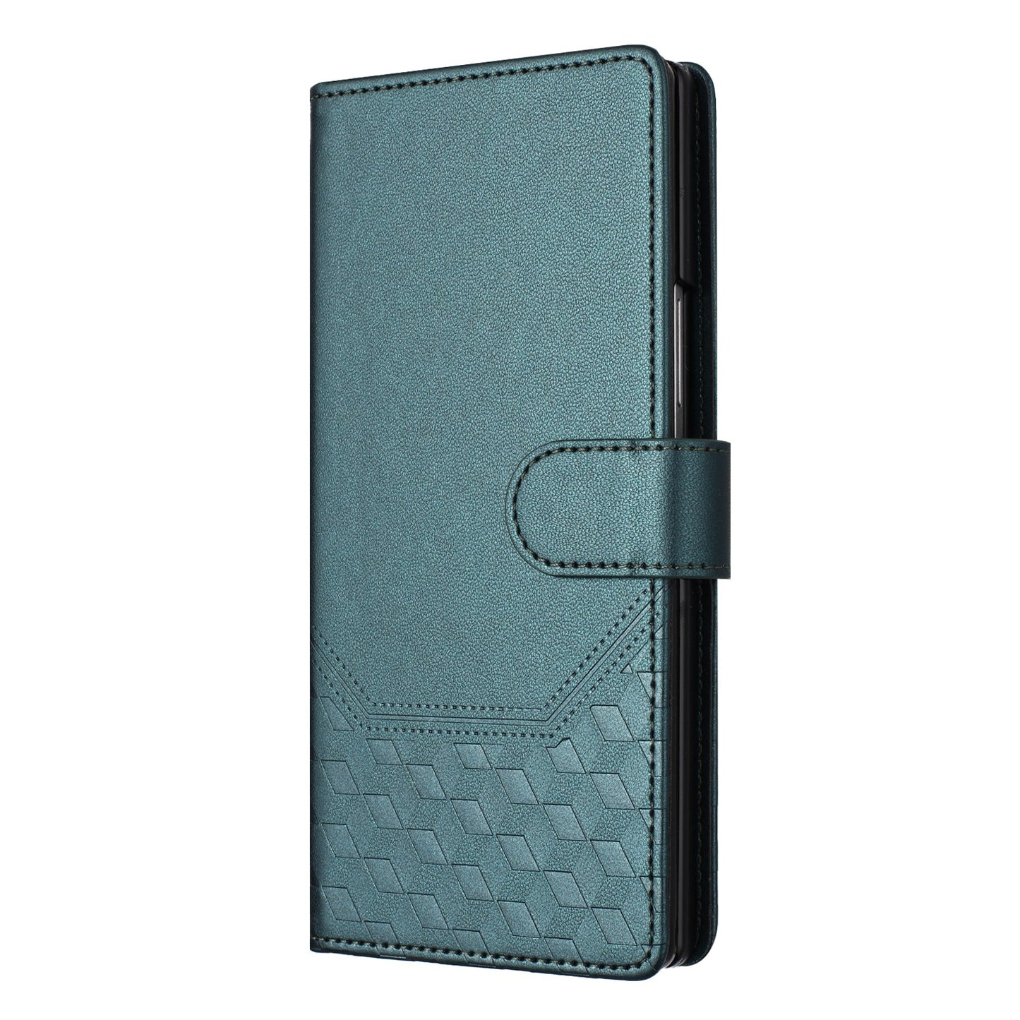 For Samsung Galaxy Z Fold7 5G Case Imprinted Honeycomb RFID Blocking Leather Phone Cover with Strap - Green