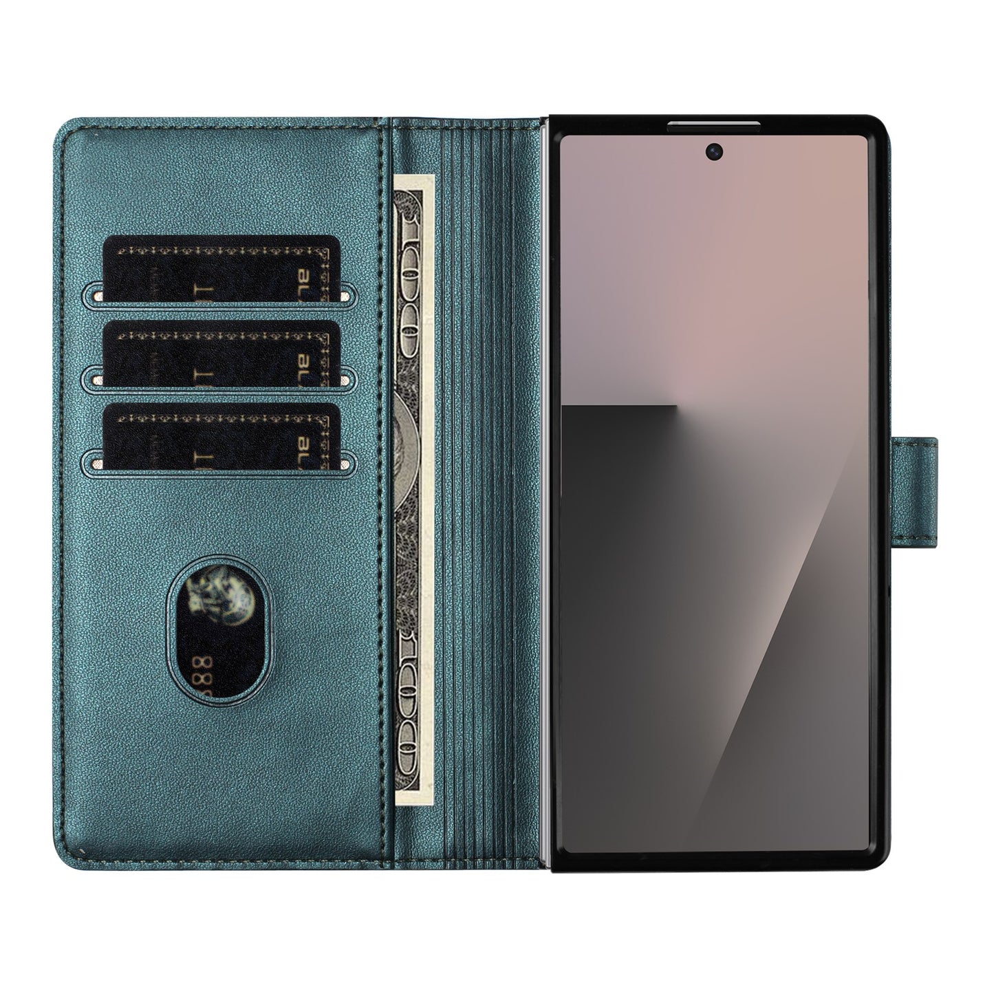 For Samsung Galaxy Z Fold7 5G Case Imprinted Honeycomb RFID Blocking Leather Phone Cover with Strap - Green