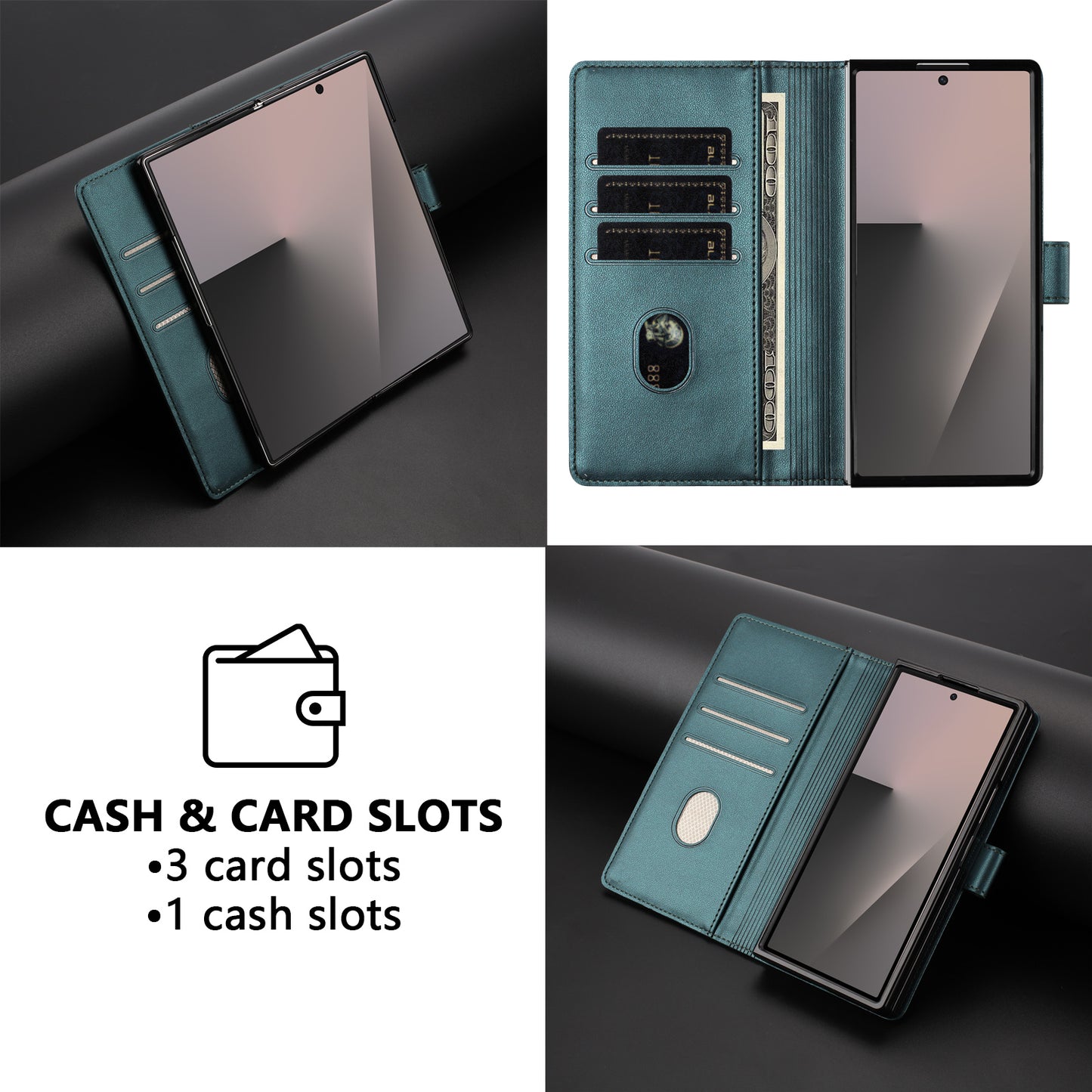 For Samsung Galaxy Z Fold7 5G Case Imprinted Honeycomb RFID Blocking Leather Phone Cover with Strap - Green