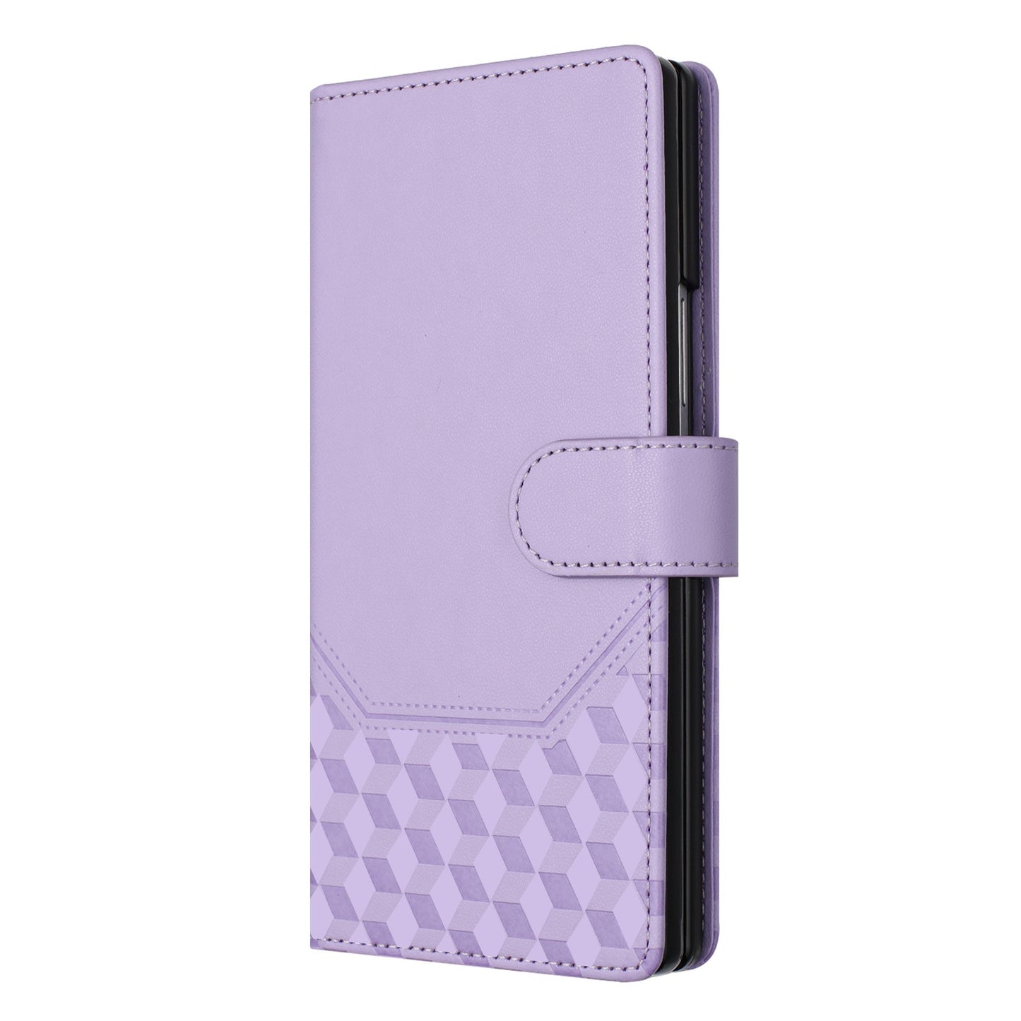 For Samsung Galaxy Z Fold7 5G Case Imprinted Honeycomb RFID Blocking Leather Phone Cover with Strap - Light Purple