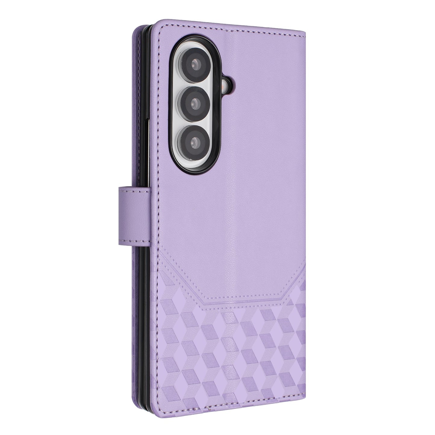 For Samsung Galaxy Z Fold7 5G Case Imprinted Honeycomb RFID Blocking Leather Phone Cover with Strap - Light Purple
