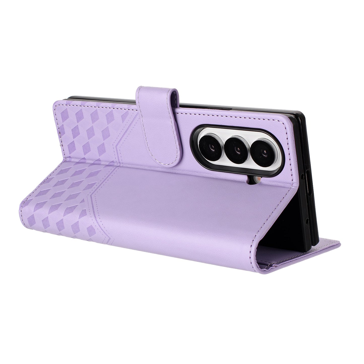 For Samsung Galaxy Z Fold7 5G Case Imprinted Honeycomb RFID Blocking Leather Phone Cover with Strap - Light Purple