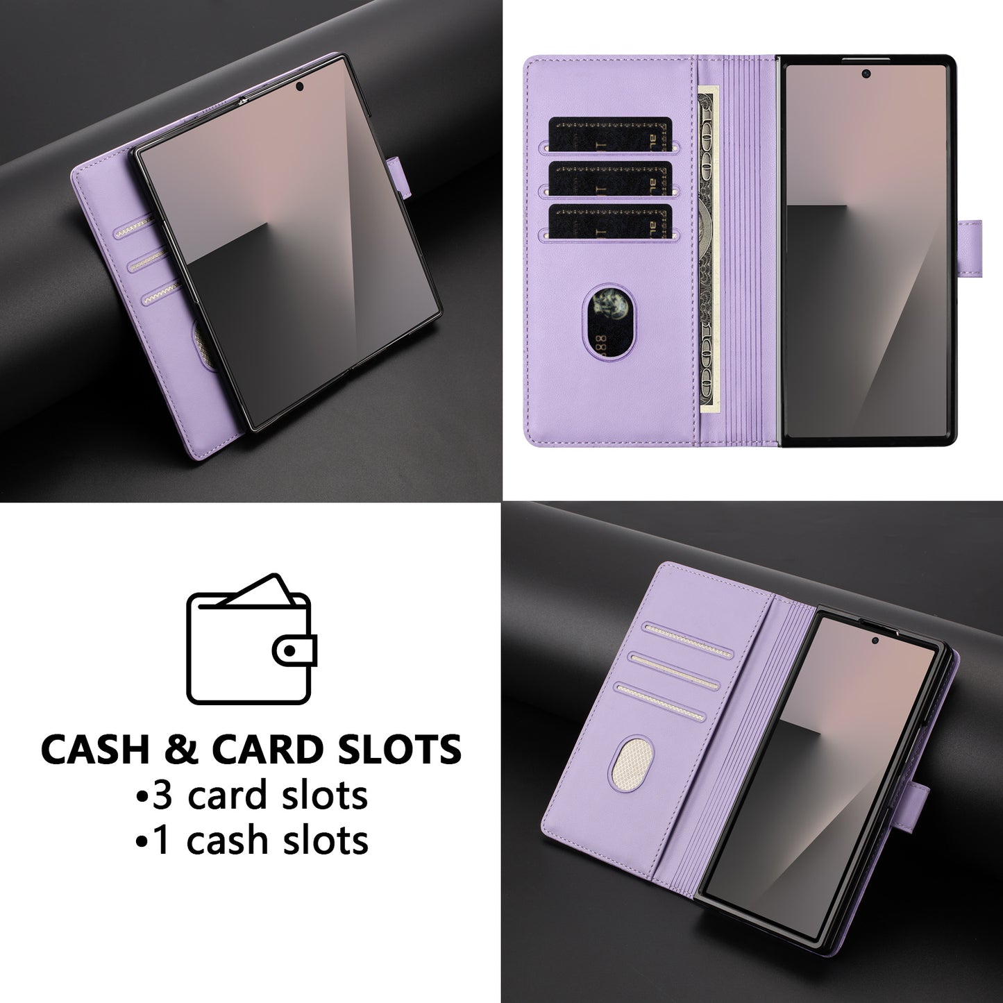 For Samsung Galaxy Z Fold7 5G Case Imprinted Honeycomb RFID Blocking Leather Phone Cover with Strap - Light Purple