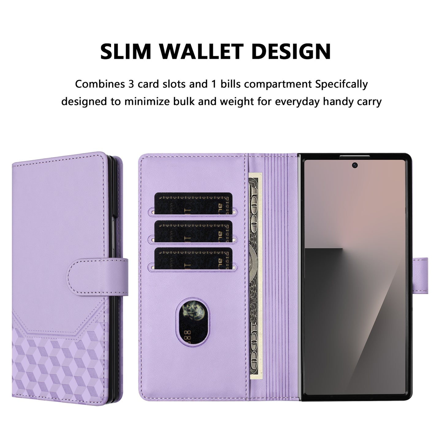 For Samsung Galaxy Z Fold7 5G Case Imprinted Honeycomb RFID Blocking Leather Phone Cover with Strap - Light Purple