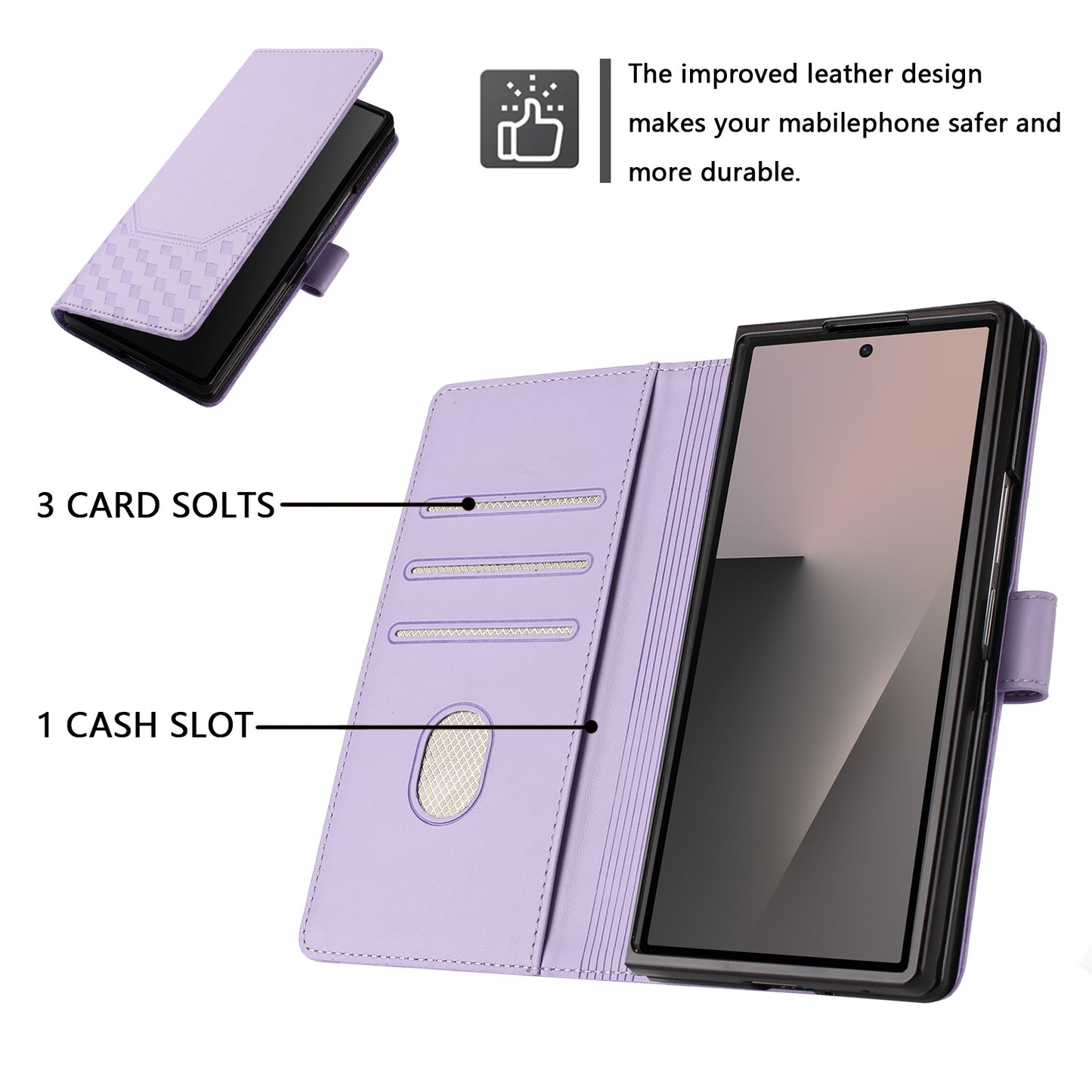 For Samsung Galaxy Z Fold7 5G Case Imprinted Honeycomb RFID Blocking Leather Phone Cover with Strap - Light Purple
