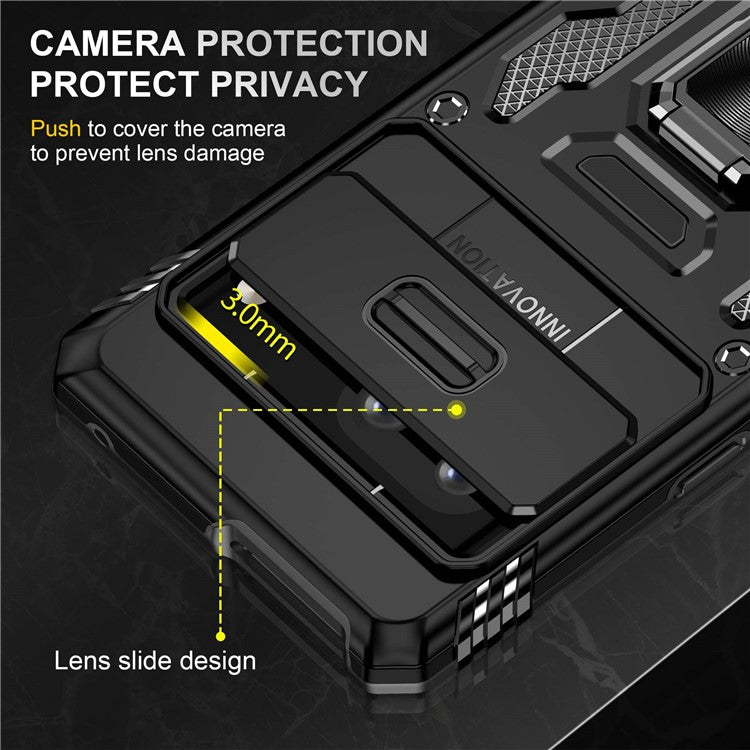 Phone Case for Google Pixel 7 5G Armor Series Hard PC Soft TPU Shockproof Case with Kickstand / Sliding Camera Cover - Black