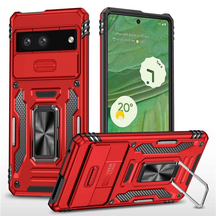Phone Case for Google Pixel 7 5G Armor Series Hard PC Soft TPU Shockproof Case with Kickstand / Sliding Camera Cover - Red