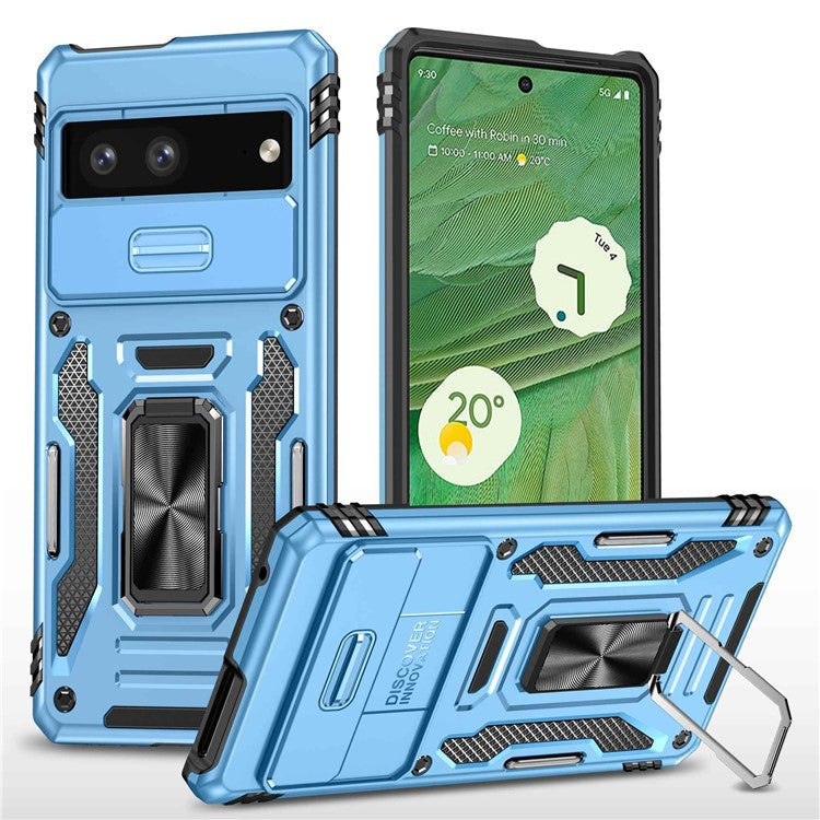 Phone Case for Google Pixel 7 5G Armor Series Hard PC Soft TPU Shockproof Case with Kickstand / Sliding Camera Cover - Light Blue