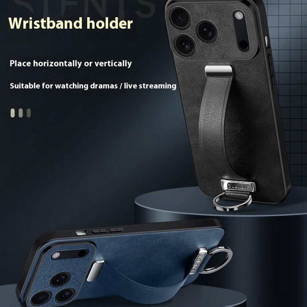 SULADA Fashion Series for iPhone 17 Pro Max Case Wristband Kickstand Leather Back Phone Cover - Black