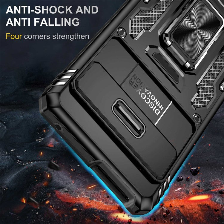 Armor Series Hard PC Soft TPU Case for Google Pixel 7 Pro 5G Shockproof Phone Cover Protective Kickstand Case with Sliding Camera Cover - Black