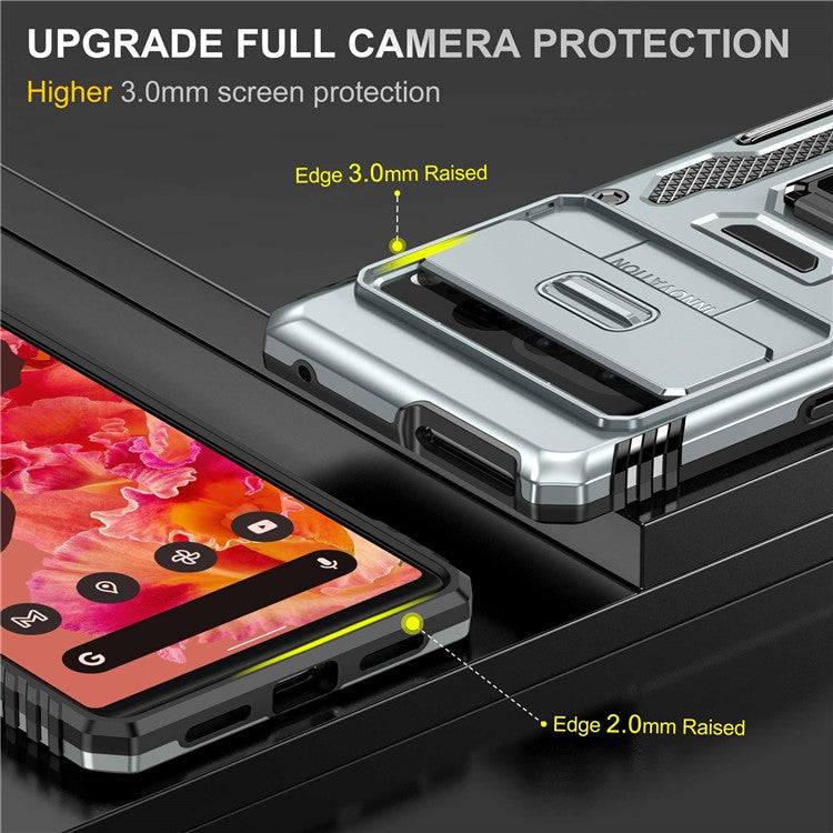 Armor Series Hard PC Soft TPU Case for Google Pixel 7 Pro 5G Shockproof Phone Cover Protective Kickstand Case with Sliding Camera Cover - Grey