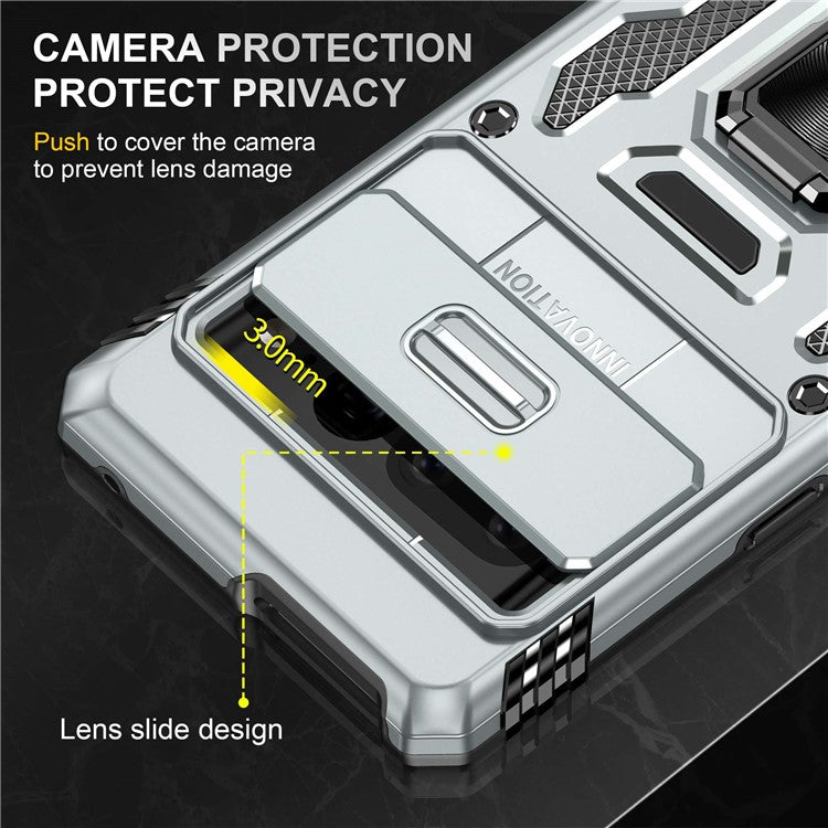 Armor Series Hard PC Soft TPU Case for Google Pixel 7 Pro 5G Shockproof Phone Cover Protective Kickstand Case with Sliding Camera Cover - Grey