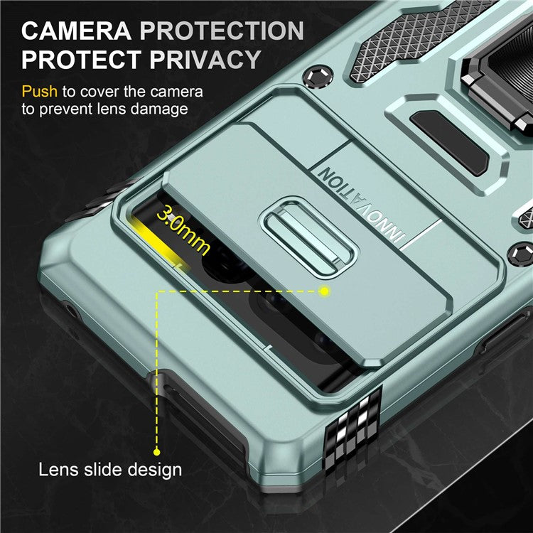 Armor Series Hard PC Soft TPU Case for Google Pixel 7 Pro 5G Shockproof Phone Cover Protective Kickstand Case with Sliding Camera Cover - Alpine Green
