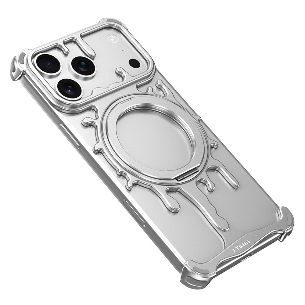 Glacier Series for iPhone 17 Pro Max Bumper Case Rotating Kickstand Metal Phone Cover Compatible with MagSafe - Silver