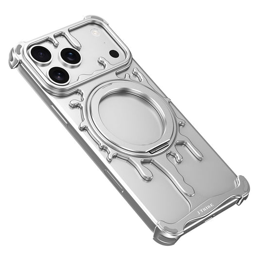 Glacier Series for iPhone 17 Pro Max Bumper Case Rotating Kickstand Metal Phone Cover Compatible with MagSafe - Silver