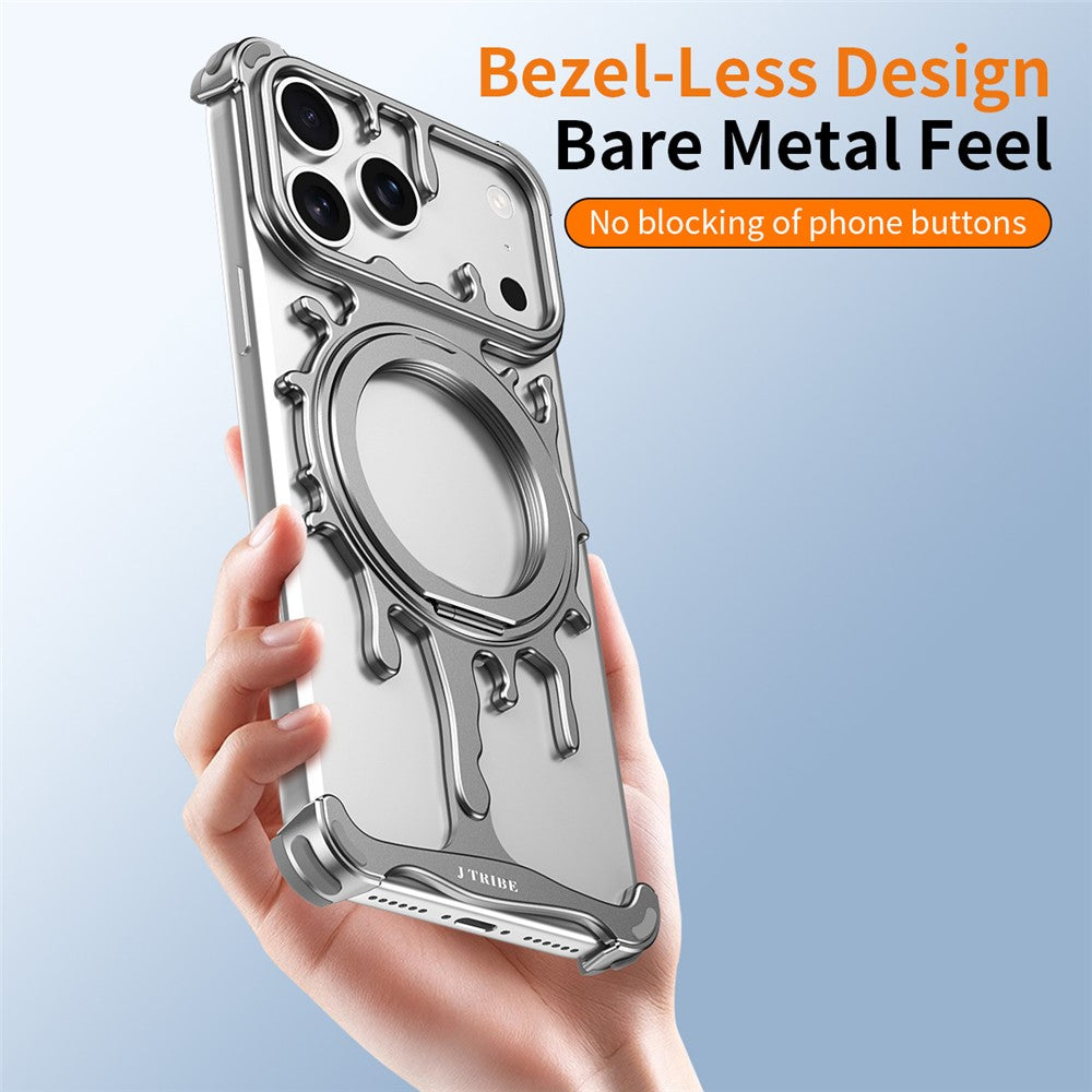 Glacier Series for iPhone 17 Pro Max Bumper Case Rotating Kickstand Metal Phone Cover Compatible with MagSafe - Silver